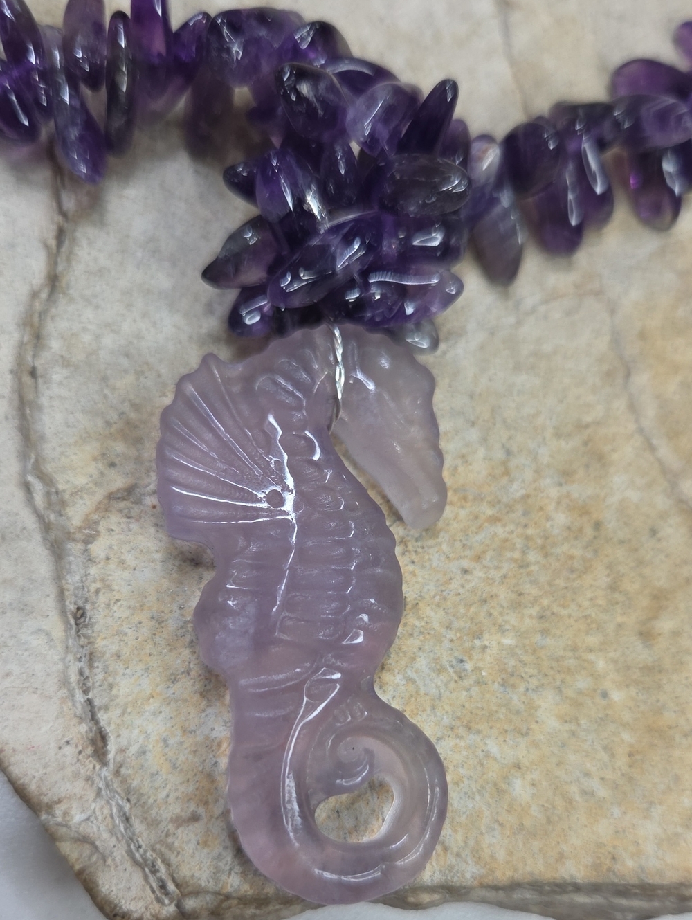 925 Sterling Silver Purple Amethyst Necklace Bracelet Earring Set Seahorse - Picture 7 of 10